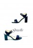 Women Low Block Heel Sandals Navy Pa