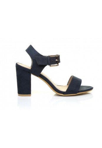 Women Low Block Heel Sandals Navy Suede