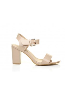 Women Low Block Heel Sandals Nude Pat