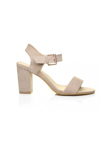 Women Low Block Heel Sandals Nude Suede