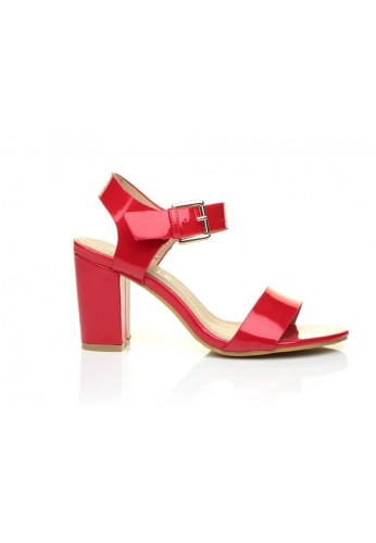 Women Low Block Heel Sandals Red Pat