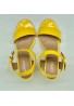 Women Low Block Heel Sandals Yellow Patent