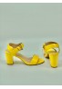 Women Low Block Heel Sandals Yellow Patent