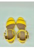 Women Low Block Heel Sandals Yellow Patent