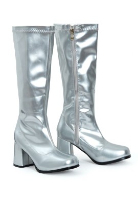 Ladies Women Fancy Dress Party GO GO Boots 1960s & 1970s Silver