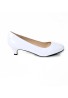 Women Unisex Low Kitten Heel White Patent