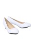 Women Unisex Low Kitten Heel White Patent