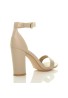 Ladies Block high Heel Ankle Strap peep Toe Strappy Sandals Nude Patent