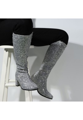 GOGO Boots 1960s & 1970s Retro Glitter Dancer Women Costume Heels Shoes Boots Silver