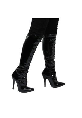 Women's Knee High Stiletto heel Lace Up  and Side Zipper Boots