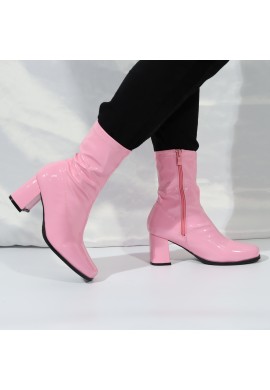 Women's Go Go Boots Mid Calf Block Heel Zipper Boot