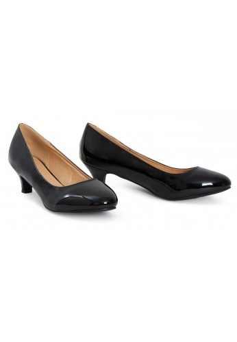 Women Unisex Low Kitten Heel Black patent