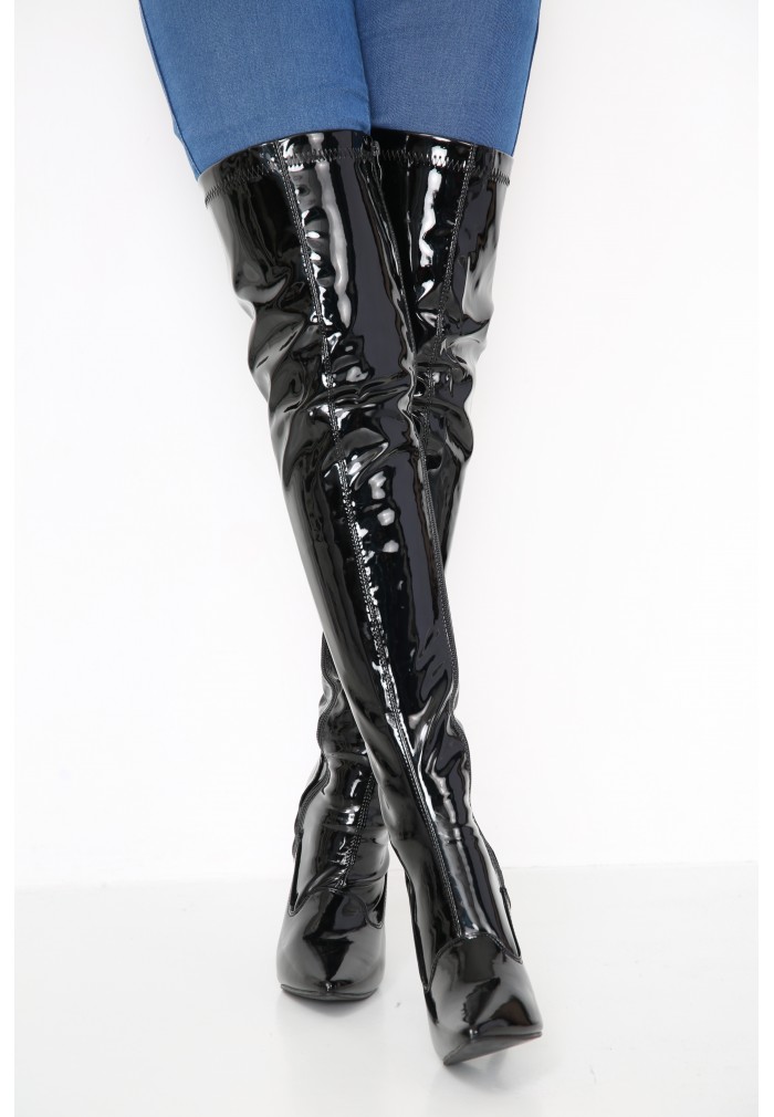 Buy Womens Thigh High Kinky Over The Knee Stiletto Heel Boots Black Patent