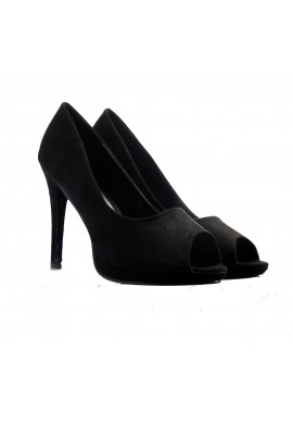 Women Drag Queen Cross Dresser HIGH Heel PEEP Toe Court Shoes- Black Suede