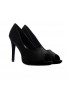 Women Drag Queen Cross Dresser HIGH Heel PEEP Toe Court Shoes- Black Suede