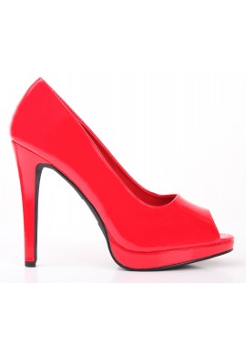Women Drag Queen Cross Dresser HIGH Heel PEEP Toe Court Shoes- Red Patent