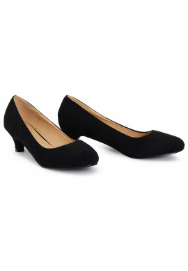 Women Round Toe Kitten Heel Shoes Black Suede
