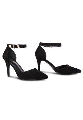 Womens Unisex Buckle Ankle Strap Stiletto Heel Shoes Black suede
