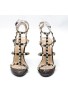 Womens Studded Rivet Ankle Strappy Stiletto Shoes- Black Patent