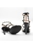 Womens Studded Rivet Ankle Strappy Stiletto Shoes- Black Patent