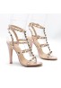 Womens Studded Rivet Ankle Strappy Stiletto Shoes- Nude Patent