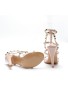 Womens Studded Rivet Ankle Strappy Stiletto Shoes- Nude Patent