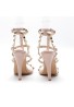 Womens Studded Rivet Ankle Strappy Stiletto Shoes- Nude Patent