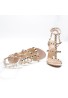 Womens Studded Rivet Ankle Strappy Stiletto Shoes- Nude Patent