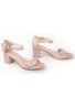 Women Low Mid Heel Block Peep Toe Ladies Ankle Strap Party Strappy Sandals Nude Patent