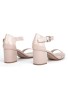 Women Low Mid Heel Block Peep Toe Ladies Ankle Strap Party Strappy Sandals Nude Patent