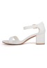 Women Low Mid Heel Block Peep Toe Ladies Ankle Strap Party Strappy Sandals White Matte