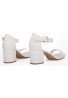 Women Low Mid Heel Block Peep Toe Ladies Ankle Strap Party Strappy Sandals White Matte