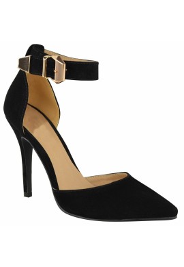 Women Pointy Toe Stiletto ankle strape court shoes  Black Suede