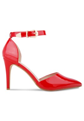 Women Pointy Toe Stiletto ankle strape court shoes  Red Patent