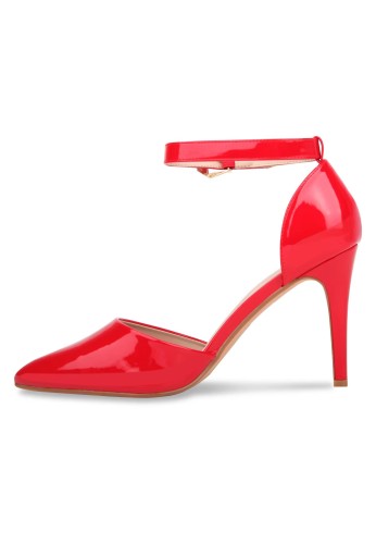 Women Pointy Toe Stiletto ankle strape court shoes  Red Patent