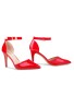 Women Pointy Toe Stiletto ankle strape court shoes  Red Patent