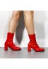 Women's Go Go Boots Mid Calf Block Heel Zipper ankle Boot-Red Patent