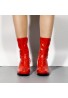 Women's Go Go Boots Mid Calf Block Heel Zipper ankle Boot-Red Patent