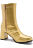 Women's Go Go Boots Mid Calf Block Heel Zipper ankle Boot-Gold Patent