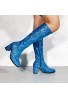 GOGO Boots 1960s & 1970s Retro Glitter Fancy Party Boots Blue