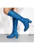 GOGO Boots 1960s & 1970s Retro Glitter Fancy Party Boots Blue