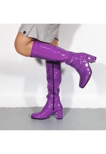 Ladies Women Fancy Dress Party GO GO Boots 1960s & 1970s Purple Patent