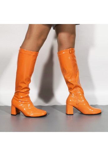 Women Fancy Dress Party GO GO Boots 1960s 1970s Orange Patent