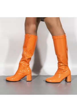 Women Fancy Dress Party GO GO Boots 1960s & 1970s Orange Patent