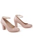 Womens  Ankle Strap Mid Block Heel Nude Patent