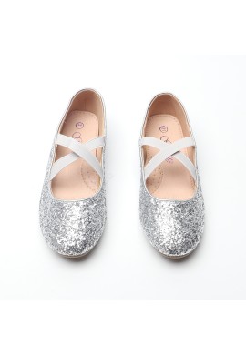 Girl's Mary Jane Ballerina Flat Shoes- Silver Glitter