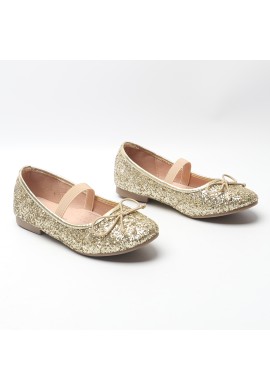 Girl's Mary Jane Ballerina Flat Shoes- Gold Glitter