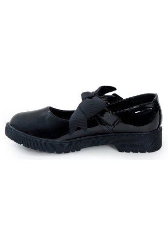 Girls Mary Jane School Shoes with Bow On Strap- Black Patent