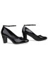 Women Ankle Strap Mid Block Heel Black Patent