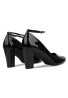 Women Ankle Strap Mid Block Heel Black Patent